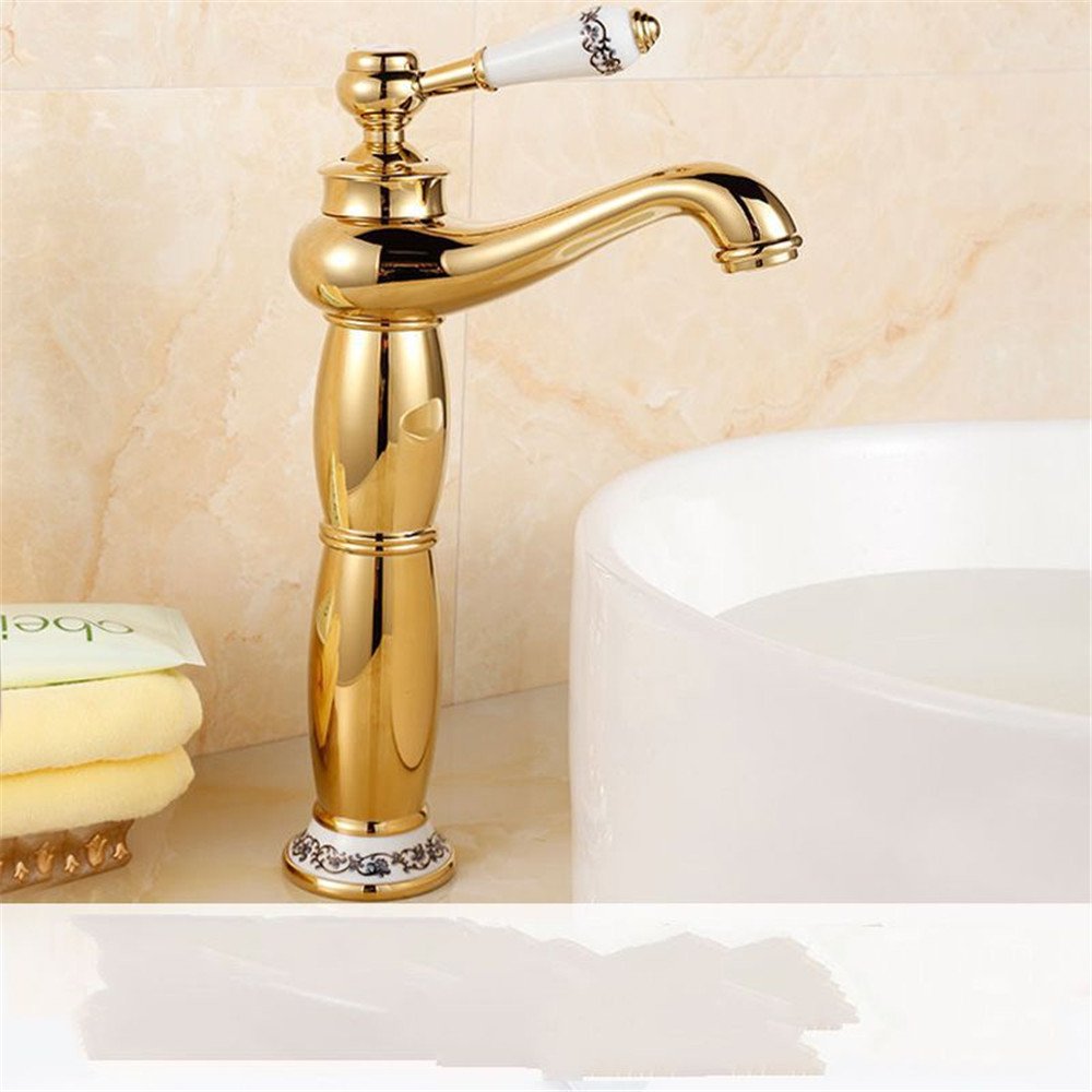 AQiMM Bathroom Sink Faucet and Supply Hose Golden Hot and Cold Water