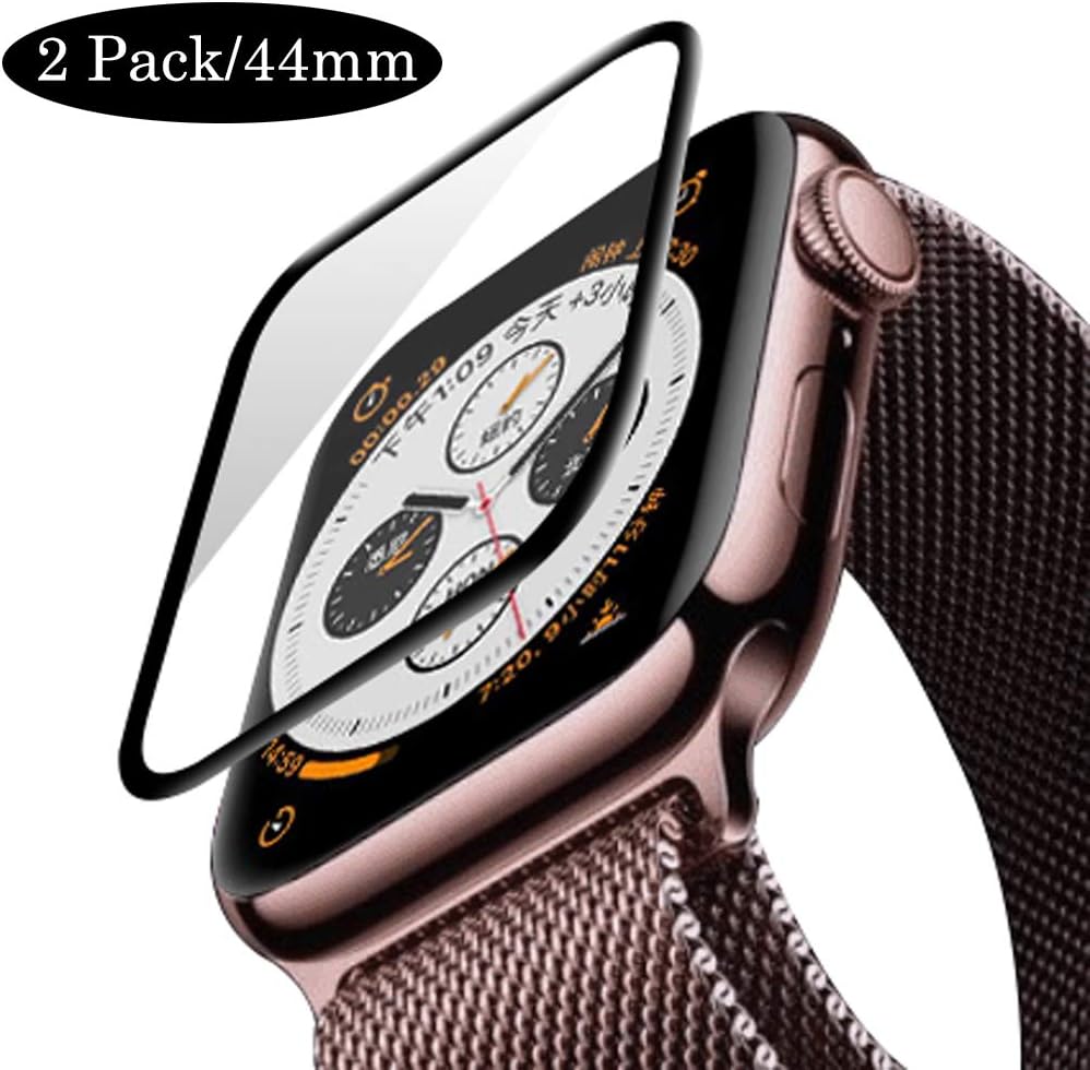 [2 Pack] Fotbor Compatible for Apple Watch 44mm Series 4 Screen Protector, Not Tempere Glass [Easy Installation] [Full Coverage] HD Clear Anti-Bubble 3D Curved for iWatch 4-Black