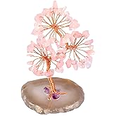 mookaitedecor Rose Quartz Crystal Tree Agate Slice Base Healing Stones Money Tree Decoration for Wealth and Luck 3.5"-4.2"