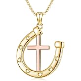 MEDWISE Faith Cross Sterling Silver Horseshoe Pendant Necklace - Silver/Gold for Women Horse Lovers