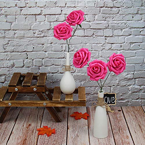 N&T NIETING Artificial Flowers Roses, 25pcs Real Touch Artificial Foam Roses Decoration DIY for Wedding Bridesmaid Bridal Bouquets Centerpieces, Party Decoration, Home Display (Hot Pink)