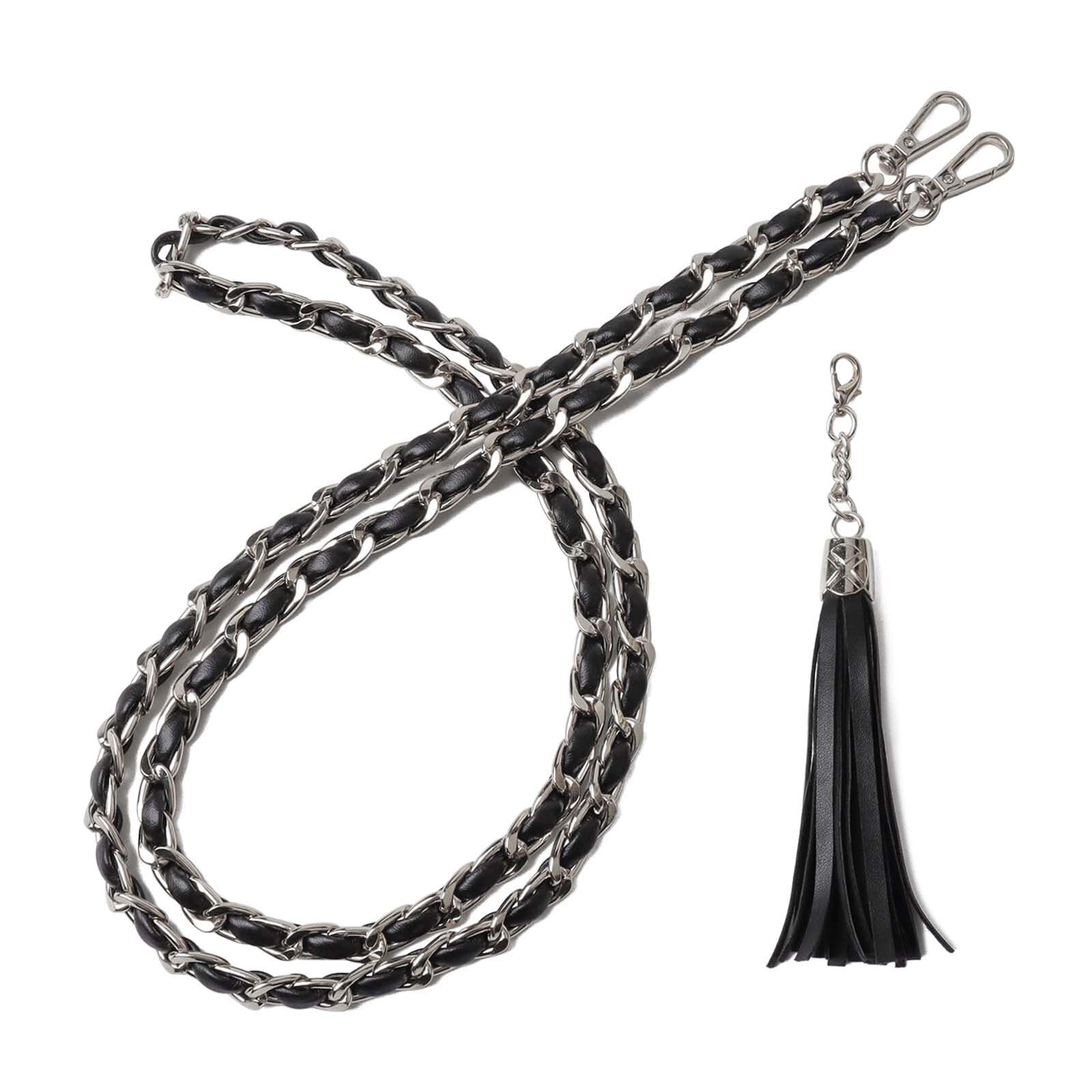 Photo 1 of BEAULEGAN Purse Chain Strap - Microfiber Leather - Replacement for Crossbody Shoulder Bag - 51 Inch Long, Black/Silver