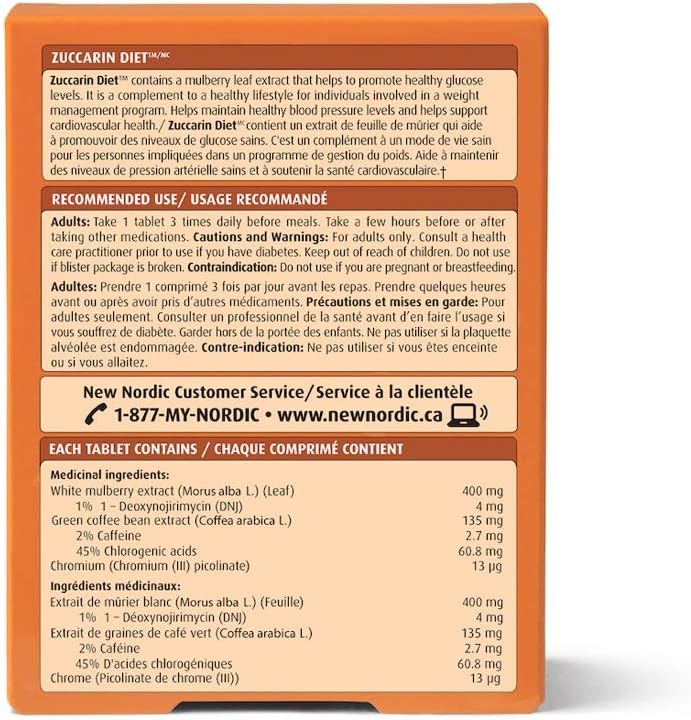 New Nordic Zuccarin Diet With Mulberry Leaves For Weight Management, 60 Tablets Helps Reduce Carbohydrate Absorption: Health & Personal Care