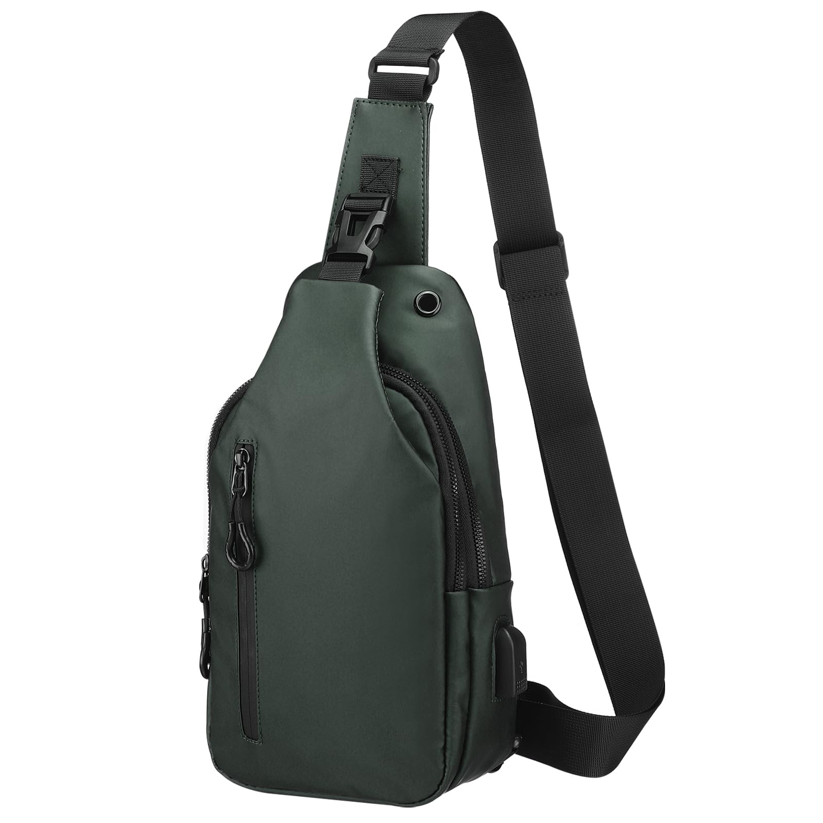 DTGN PU Sling Bag Crossbody Backpack - 6.69"x11.81" (LXH) Good for Women Men Hiking Travel - Multipurpose Casual Packs Shoulder Bags with Headphone Jack - USB Charge Port - Green