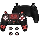 PlayVital Gothic Imp Series Cute Silicone Case for ps5 Controller with 4 Thumb Grips and 6 Stickers, Anti-Slip Silicone Skin Cover, Compatible with ps5 Charging Station, Black