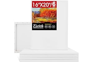 ESRICH Stretched Canvas for Painting 16x20 Inch, 6Pack Large Canvas for Painting, Primed Acid-Free Cotton Blank Canvases, Art Paint Canvases for Oil Paint,Watercolor,Acrylic Paint,Gouache and Tempera.