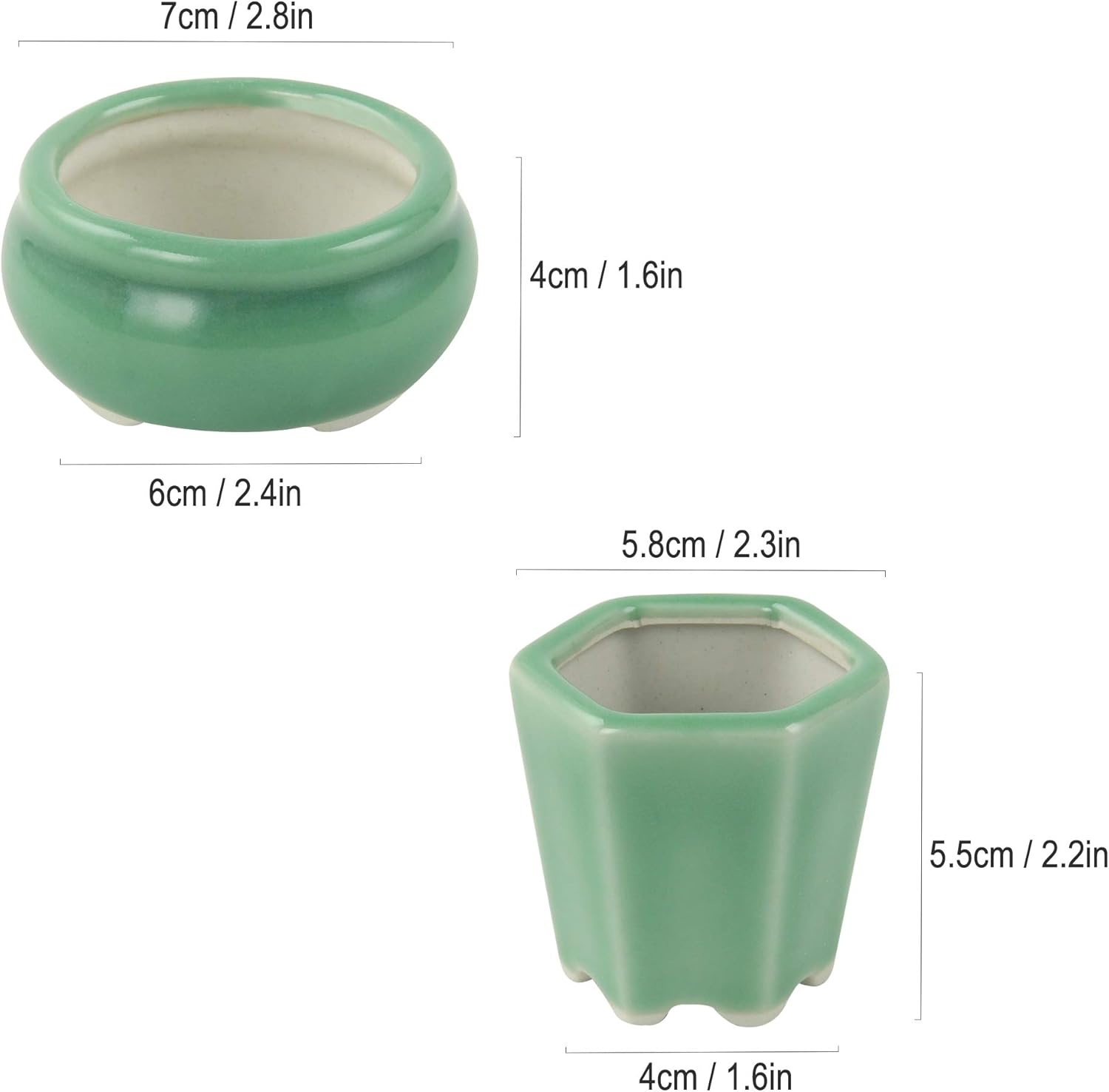happy bonsai 2.4-2.8" (6-7cm) Mini Green Pots Value Set of 2, Green 2pc - Image 4