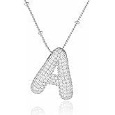 Pwiuor Bubble Letter Necklace Gold Balloon Initial Pendant Necklace Dainty Zirconia Alphabet Name for Women Birthday Jewelry Gifts