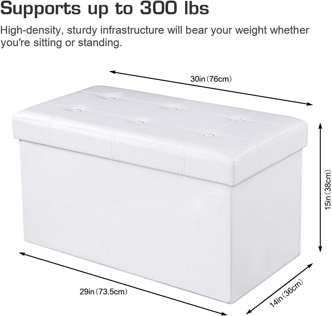 WoneNice 30 Inches Faux Leather Folding Storage Ottoman Bench, Ottoman Toy Chest Folding Storage Box, Hold Up to 300 LB (White): Kitchen & Dining