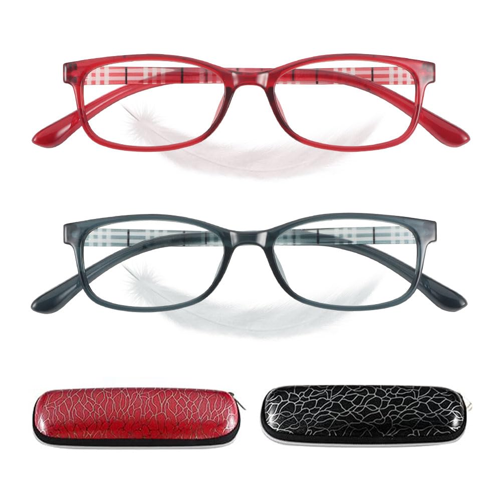 JiSoo Reading Glasses Women 1.25 - Small Ladies Reading Glasses, Flexible Lightweight Cute Womens Readers 2Pack,Red+ Grey
