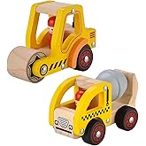 Wooden Push Car Toys for Infants 12-18 Months, 2 Pcs Baby Vehicle Toys Hand Push Car for 1 2 Year Old Boys Girls (Cement Truck + Road Roller)