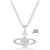 GABWE Saturn Necklace Planet Necklace Crystal Rhinestone Necklace Y2k Aesthetic Pendant Necklace for Women Girls Best Friend Girlfriend Birthday Anniversary Jewelry Gift, silver