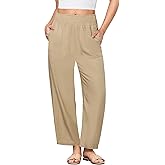 GRAPENT Linen Pants Women Wide Leg High Waisted Cropped Barrel Pull On Smocked Elastic Waist Summer Pants with Pockets