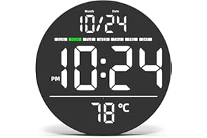 XUANZIT Digital Wall Clock with Large LED Display, Auto-Brightness, Temperature, Low-Reflectivity, Small Silent Non-Ticking Modern Electric Wall Clock for Bedroom, Living Room, Office, Classroom, Farmhouse