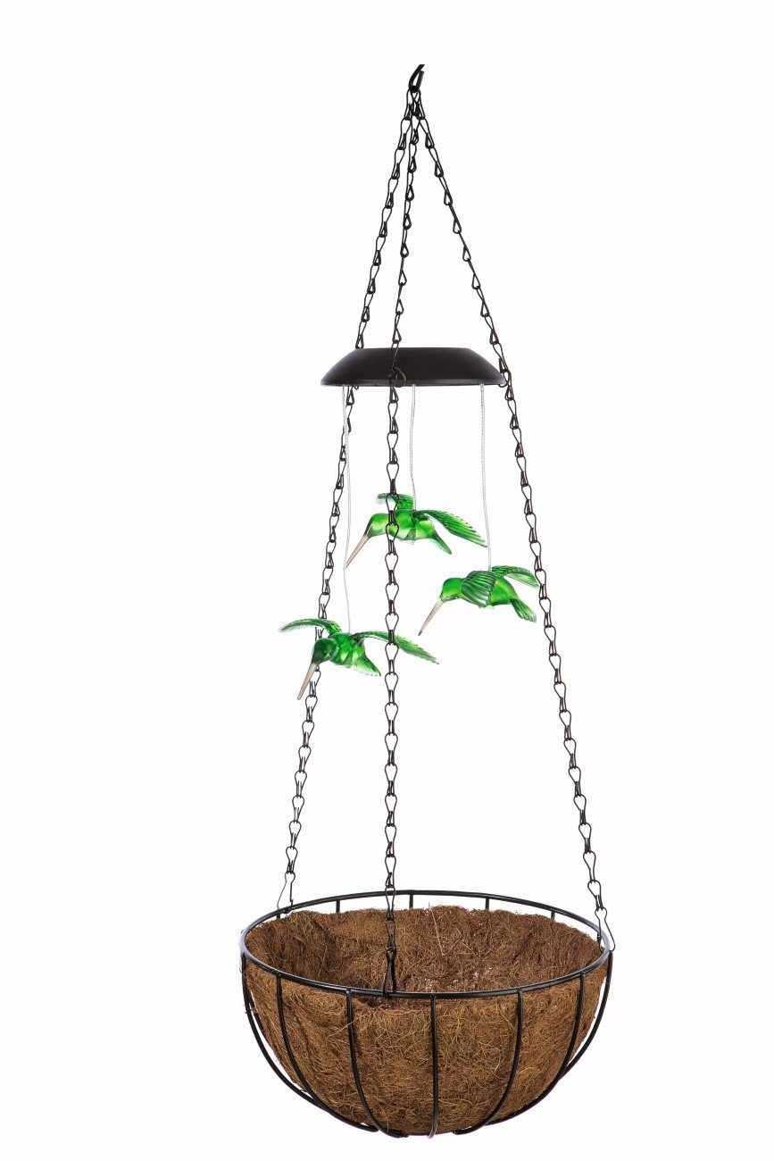 Hanging Basket with solar LED & 3 Hummingbirds x 3
