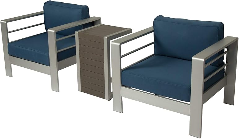 Amazon Com Kinbor Modern Aluminum Outdoor Furniture Armchair Sectional Sofa With Side Table For Backyard Balcony Porch Poolside Lawn Garden Outdoor
