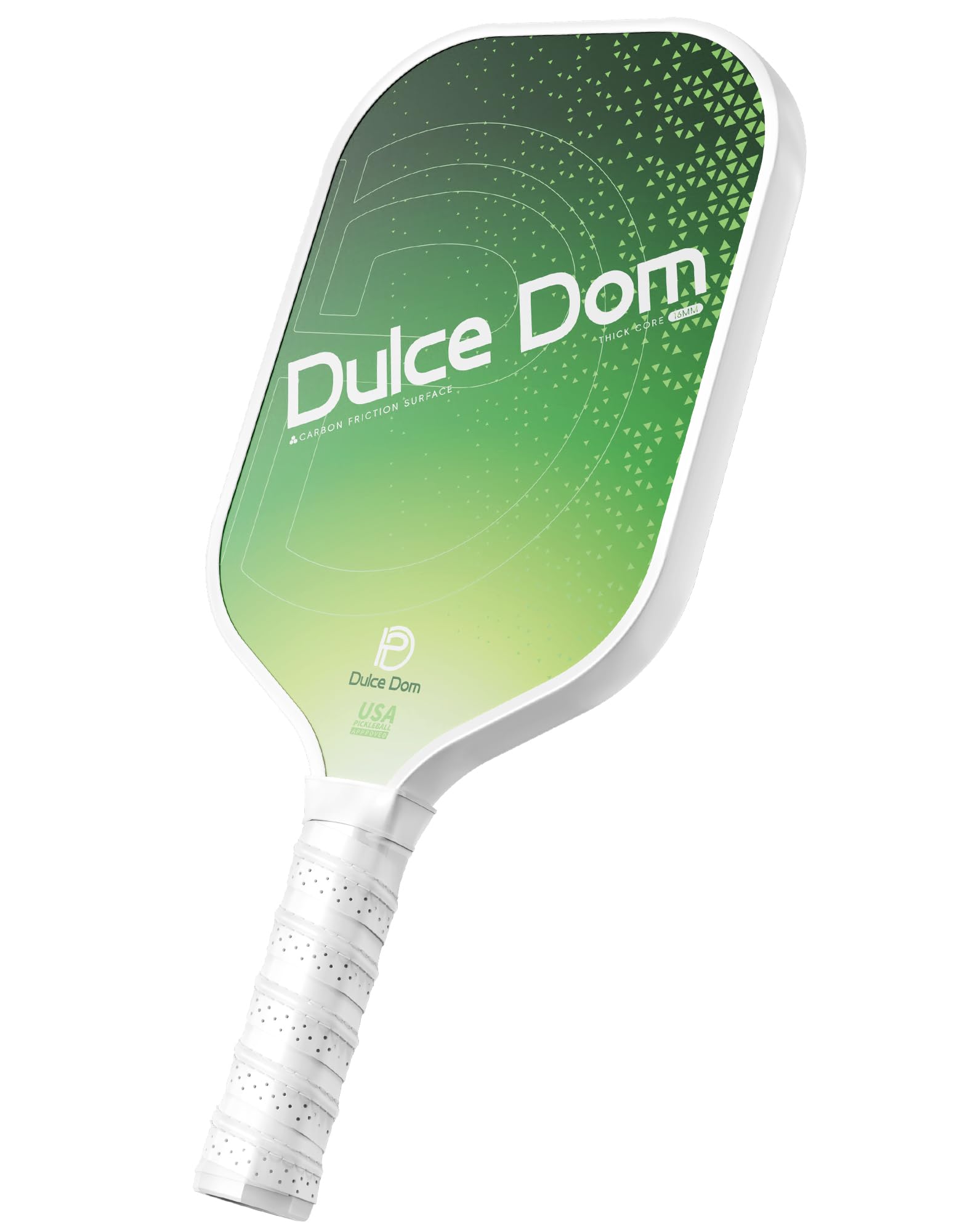 DULCE DOM Professional Carbon Fiber Pickleball Paddle with 16mm Honeycomb Core, Non-Slip Handle and Larger Sweet Spot, Lightweight Precision Pickleball Racket for High Spin & Powerful Shots, Green Image