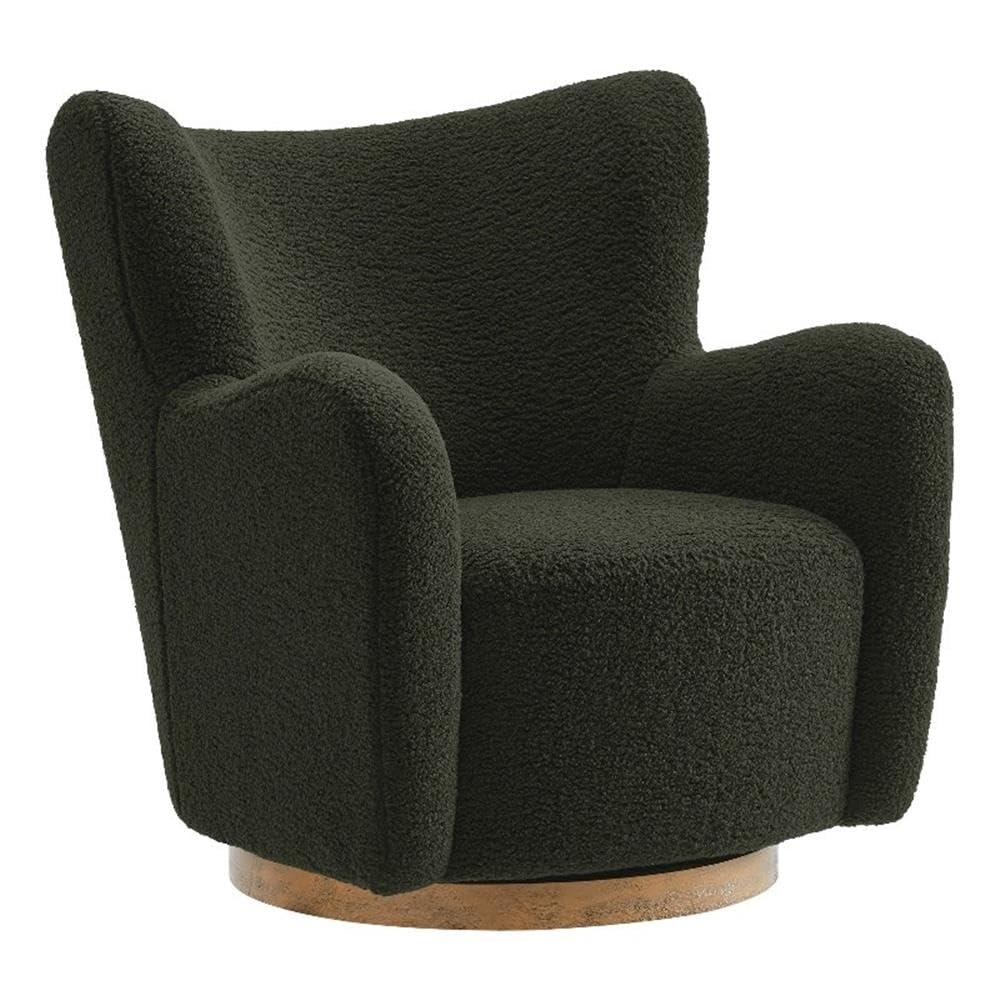 Photo 1 of Modway Montrose Swivel Wingback Accent Chair in Fern Walnut Sherpa Teddy Fabric – Modern Furry Barrel Chair with 360-Degree Swivel Base – Soft and Comfy Living Room Chair