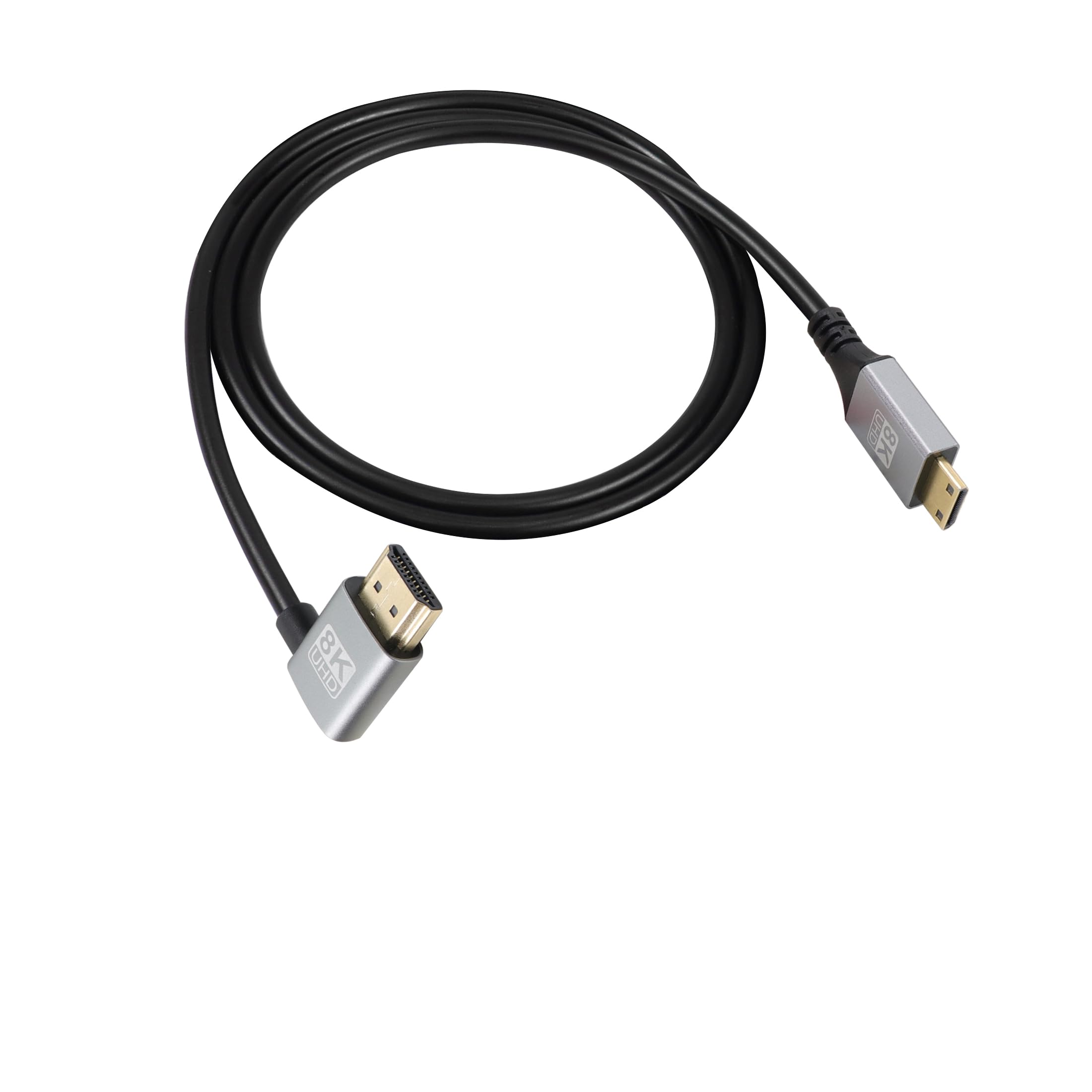RIIEYOCA UHD 8K Mini HDTV Male to 90 Degree Right Angle HDTV Male 48Gbps High Speed 2.1 Cable Supports 8K@60Hz, 1080p, ARC, 3D, for DVR, (Right Angle, 1M)