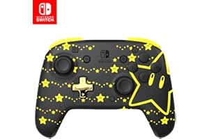 PDP REMATCH Enhanced Wireless Nintendo Switch Pro Controller - Rechargeable Battery Powered, Mario Super Star Glow in the Dar