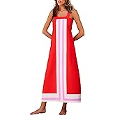 Fiona Jolin Womens Summer Maxi Dress Boho Striped Shoulder Strap Long Sundress Beach Cover Up Dress