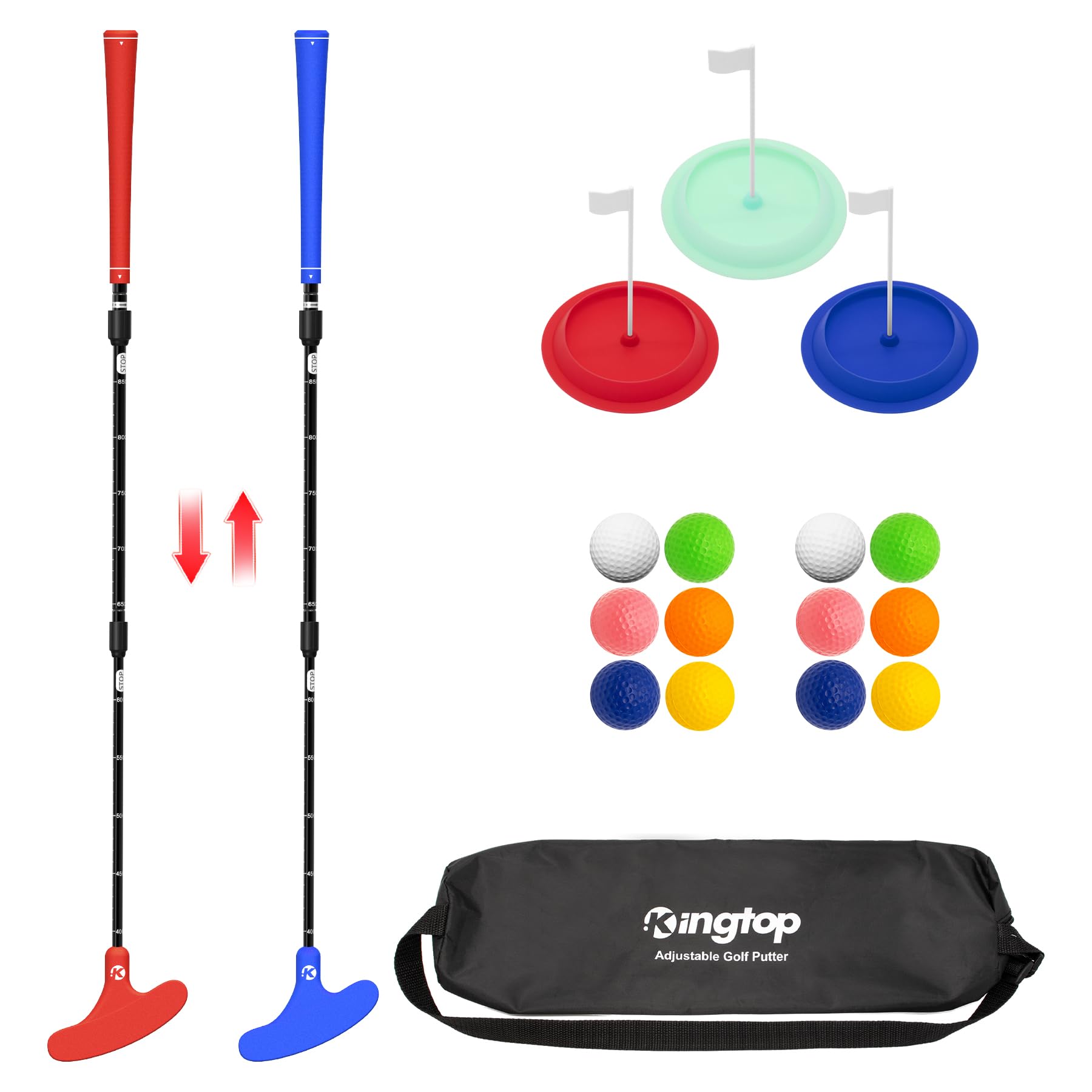 Photo 1 of KINGTOP Adjustable Golf Putter – Retractable Shaft, Lightweight Travel Putter with Practice Balls & Putting Cup, Left & Right-Handed Design (Blue+Red Set)