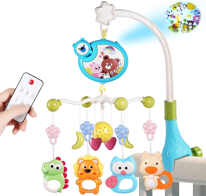 Aolso Baby Crib Toy Mobile with Music Lights Remote Timing 20 30 40 50 min Blue