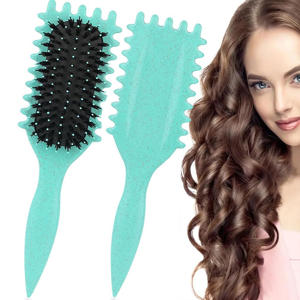 Curly Hair Brush for Defining, Detangling, Shaping Curls For Wet And Dry Hair - Boar Bristle Styling Brush for Women and Men (Green 1PCS)