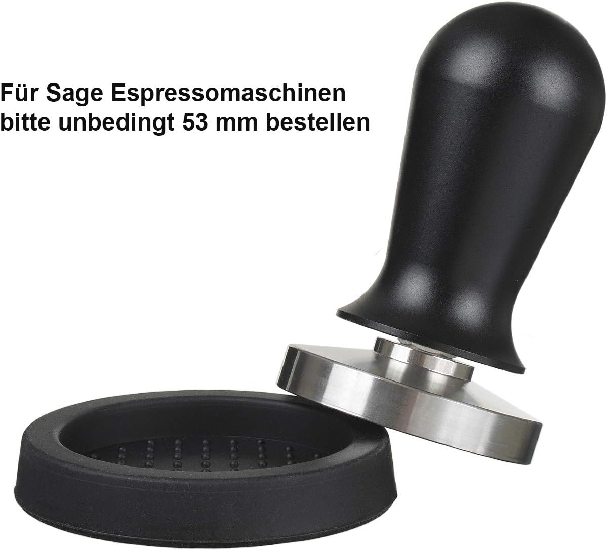 scarlet espresso perfetto tamper for barista; calibrated to 40 lbs contact pressure; with ergonomic, black anodised aluminium handle and precision made stainless steel base; heavy design Set 54MM