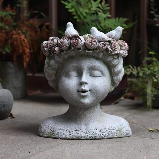 Magssdy Statue Skulpturen Europäischen Nette Rosen Vogel Mädchen Kopf