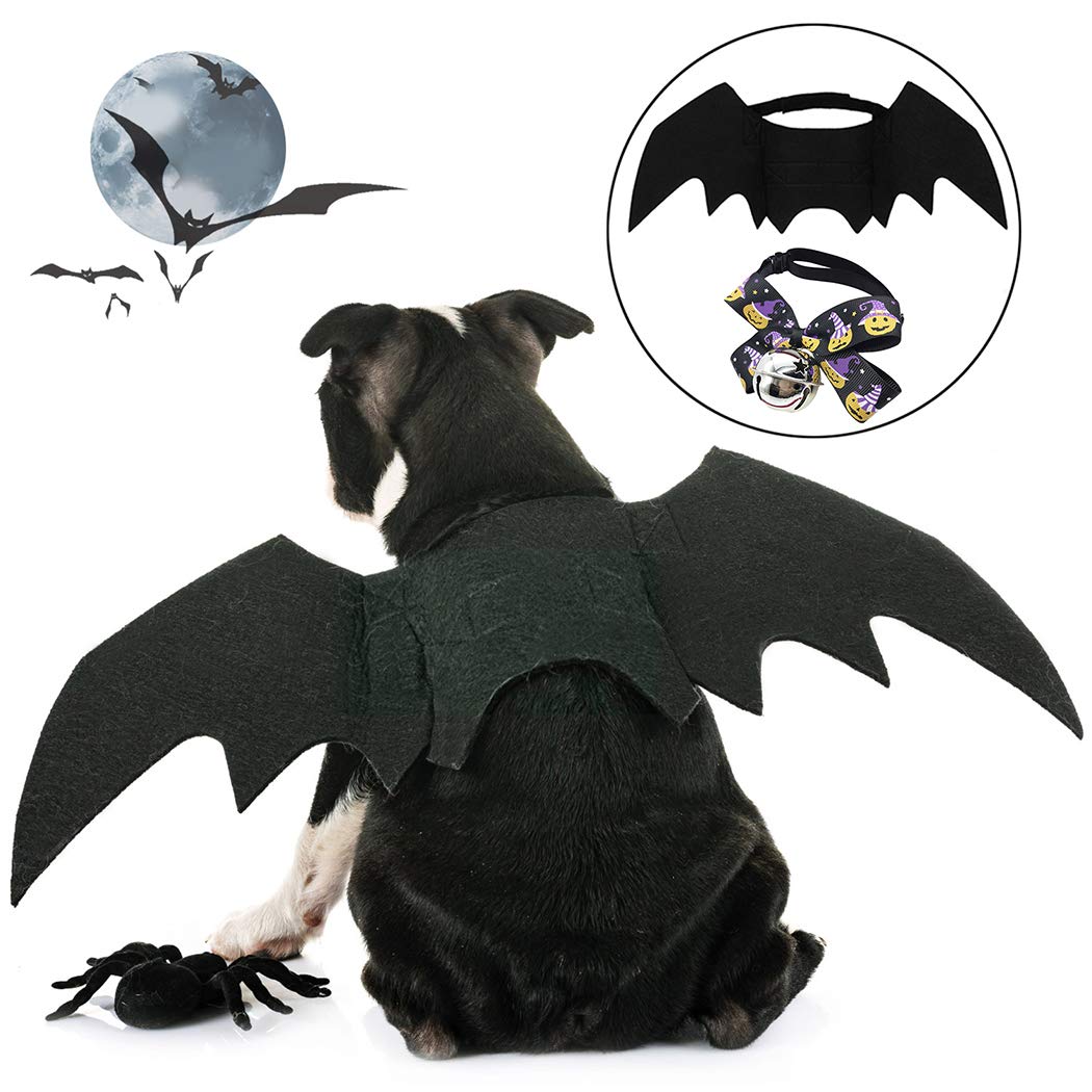Fansport Pet Bat Wings Costume for Halloween, Cat Dog Bat Costume Puppy Collar Leads Cosplay Bat Costume with Pet Bowtie for Halloween Party