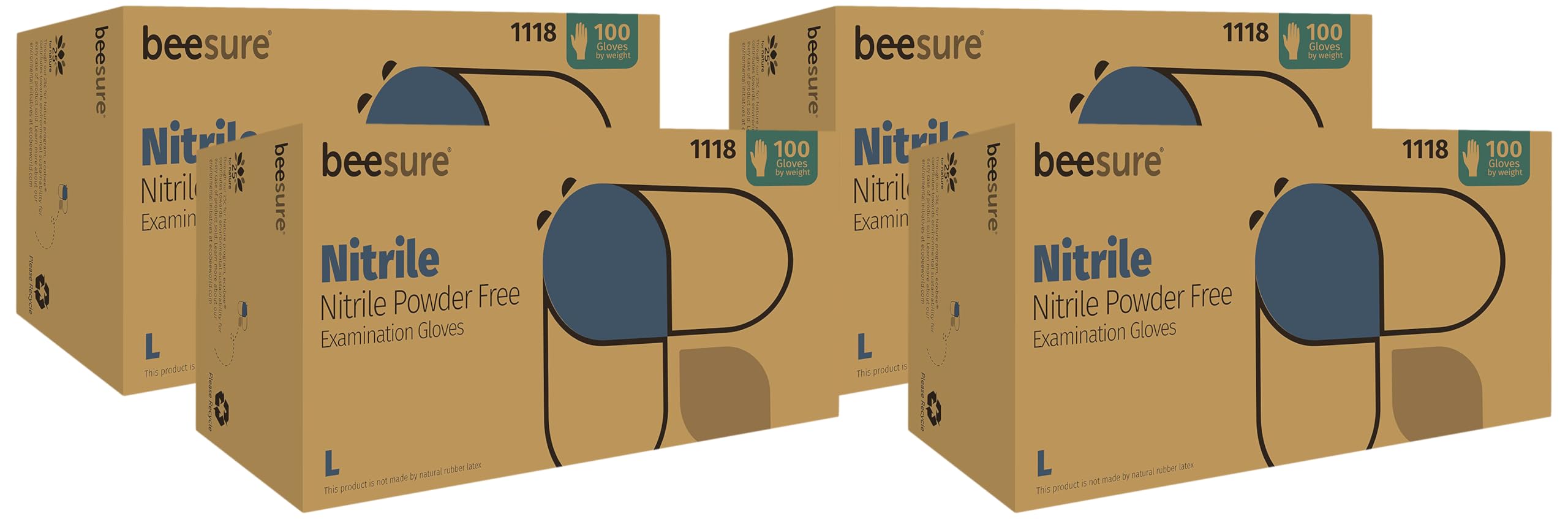 BeeSure BE1118 Nitrile Powder Free Exam Gloves, Large (Pack of 400),Strips Image