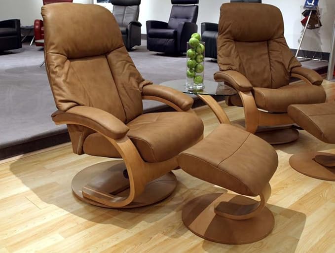 Fjords Giske Leather Recliner and Ottoman Norwegian