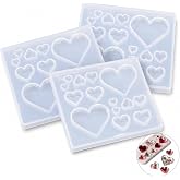 3 Pcs Heart Silicone Molds, Mixed Size Resin Casting Molds for Jewelry Art. | Three flexible heart silicone molds create assorted heart shapes for resin, earrings, pendants, keychains, gifts, and crafts.