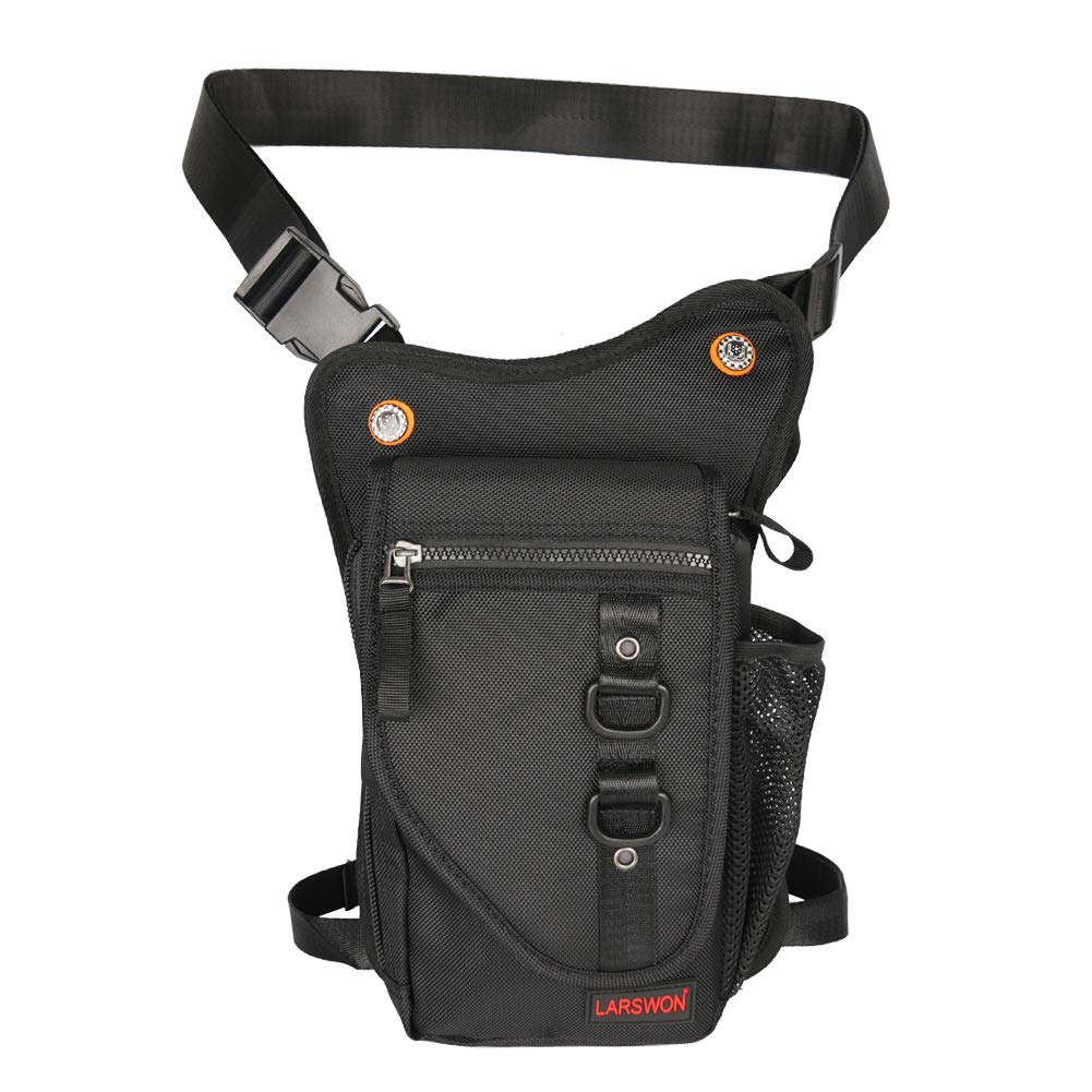 Larswon Thigh Pack - Tactical Waist Bag for Motorcycle, Waterproof Black