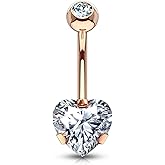 Forbidden Body Jewelry 14g Tri-Prong Heart Shaped CZ Solitaire Belly Button Ring
