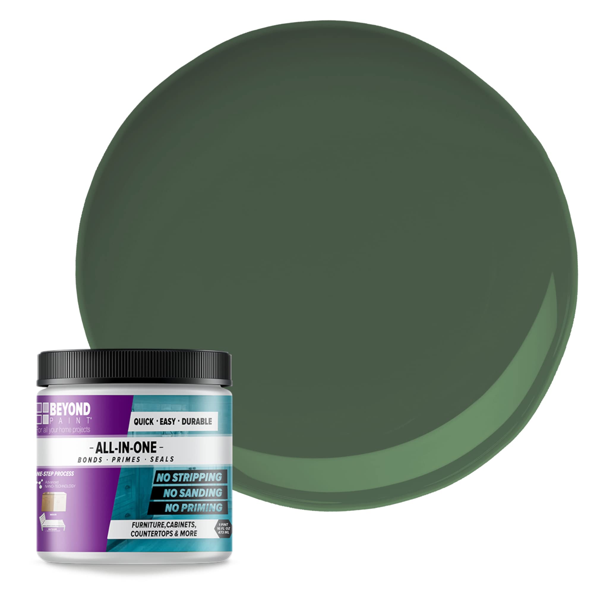 Photo 1 of Beyond Paint All-in-One Refinishing Paint, No Sanding, Matte Finish for Cabinets, Countertops, Furniture and Doors, 1 Pint, Forest Green