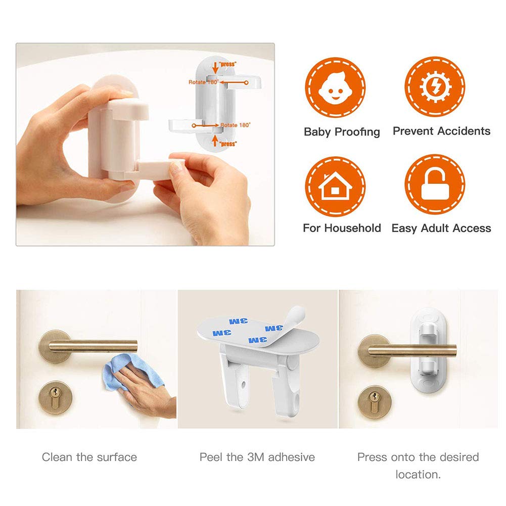 Door Lever Lock 2 Pack and Safety Strap Locks 2 Pack, Child Proof Doors Handles Baby Proof Cabinets, Doors & Appliances with 3M Adhesive