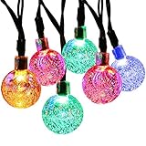 [21ft 30 Led] Solar String Lighting\ Fairy Crystal Ball Outdoor Yard Lights String for Patio Decoration Halloween, Waterproof, Garden, Fence, Christmas Party/ 8 Mode (Steady, Flash) (Multi Color)