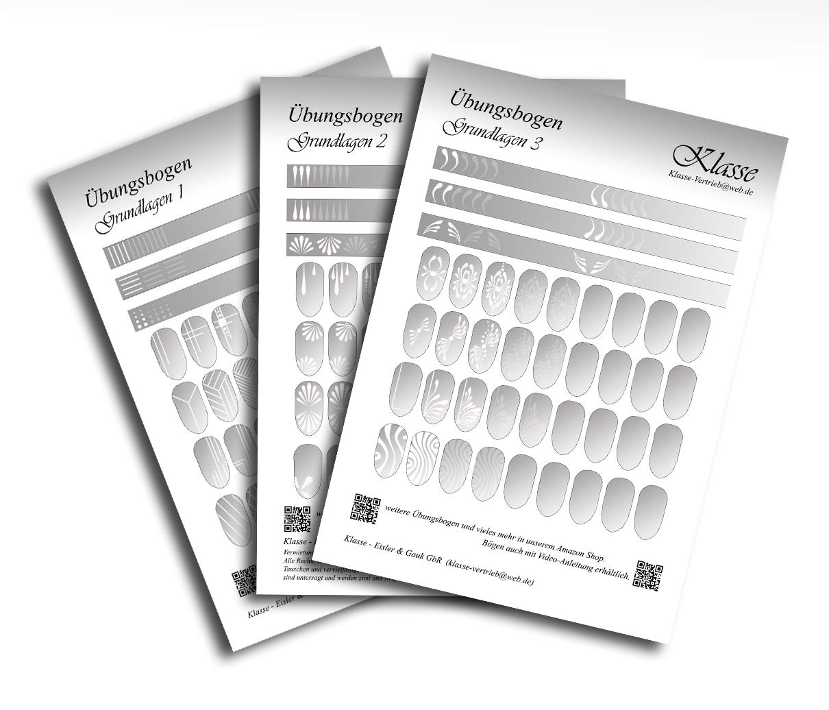 ÜB001 Practice Sheets Nail Design Nail Art (Basics) Set of 3 Practice Sheets Starter Set Practice Training Tips Nail Art Accessories Nail Art for Learning without Stickers Foil Brush Stemmer