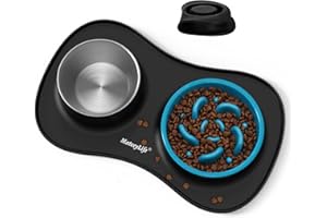 MateeyLife Dog Food and Water Bowl Set 3 in 1, Dog Bowls Slow Feeder & Stainless Steel Water Bowl with Non-Spill Silicone Mat, Cat and Puppy Bowls Pet Dishes for Small Medium Large Breed Anti-Choking
