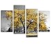 Visual Art Decor 4 Pieces Black White Red Tree Canvas Art Autumn Fall Nature Scenery Picture Prints Framed and Streteched Gallery Decor Artwork for Living Room Bedroom Home Office (Yellow)