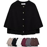 Women’s Cropped Knit Cape Cardigan – Button Up Shawl Sweater Coat, Round Neck Half Sleeve Knitwear