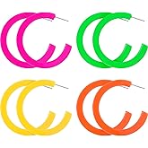 Skylety 4 Pairs 80s 90s Neon Earrings for Women Retro Pendant Acrylic Drop Dangle Earrings for Party Cosplay Accessories