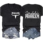 Women's Last Night We Let The Liquor Talk Western Print V-Neck T-Shirt Tshirt Plus Size Country Music Tee