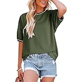 Dokotoo T Shirts for Women Striped Color Block Loose Fit Round Neck Womens Tops Fashion 2025 Oversized Tshirts for Women