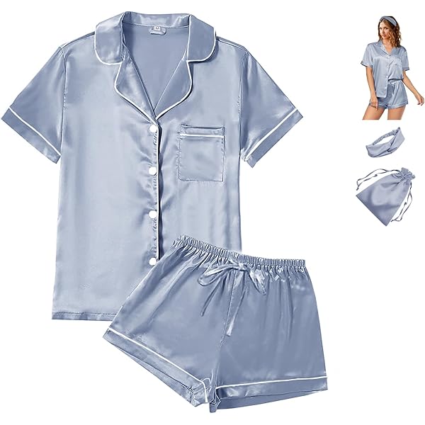 WDIRARA Women’s Satin Pajama Set – Floral Print Shorts & Shirt, Soft & Comfy Sleepwear