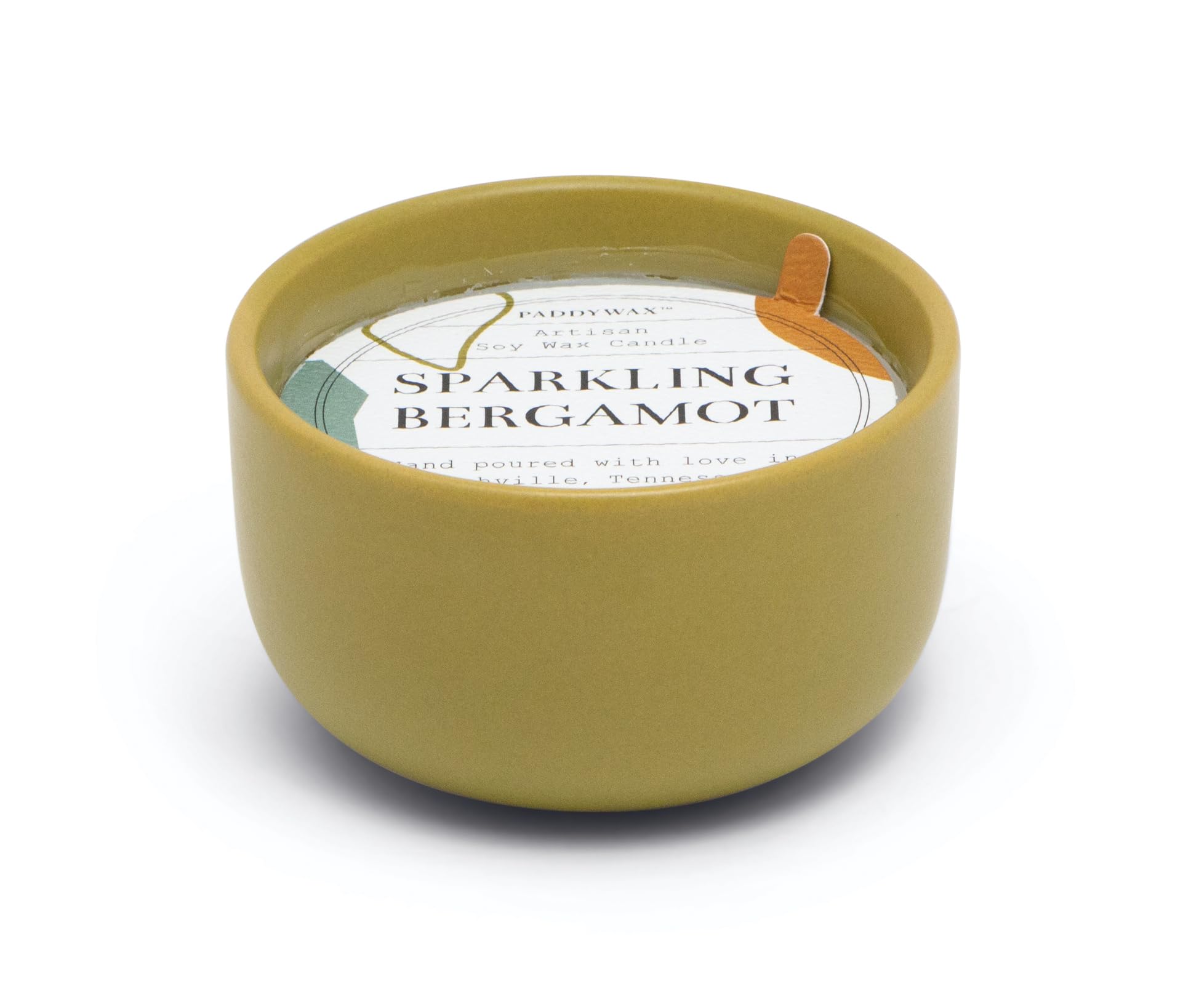 Paddywax Scented Candles Wabi Sabi Collection Fragrant Candle in Reusable Colorful Ceramic Bowl, 99g, Sparkling Bergamot