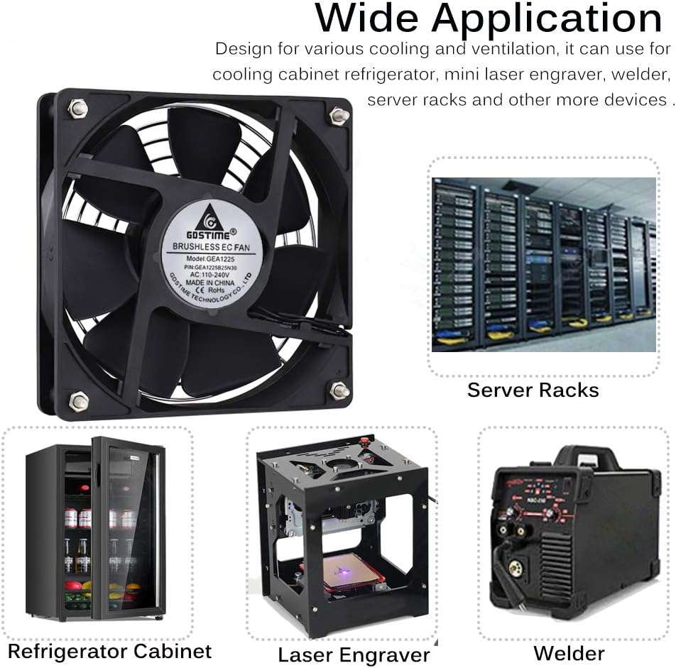 GDSTIME 120mm 240V Fan with AC Powered Plug 220V 230V 240V Computer Fan 120mm x 25mm Axial Dual Ball Bearing 2700 RPM 86.6 CFM For PC Server Cabinet Workstation Ventilation Replacement - Image 5