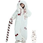 Furry Bunny Bow Blanket Onesie Pajamas Flannel Rabbit Wearable Blankets Hoodie Oversized Animal Sleeping Bag for Adult Kids